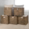 Happimess Bryce Classic Farmhouse Handwoven Hyacinth Collapsible Storage Cube Baskets With Handles, In Brown