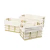 Happimess Callan Vintage Industrial Handmade Wire Metal Nesting Storage Baskets With Wood Handles And Fabric L In White
