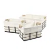 Happimess Callan Vintage Industrial Handmade Wire Metal Nesting Storage Baskets With Wood Handles And Fabric L In White