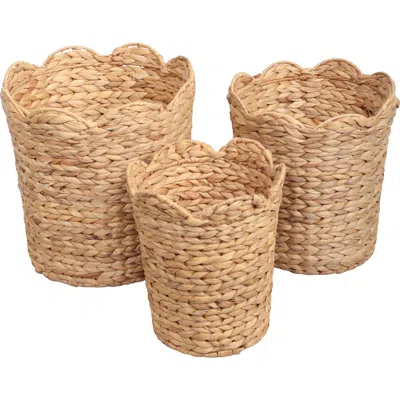 Happimess Calvin Handwoven Water Hyacinth Scalloped Edge Nesting Baskets In Brown