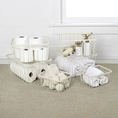 Happimess Camden Vintage Industrial Handmade Wire Metal Nesting Storage Baskets (set Of 6) In Almond