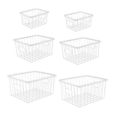 HAPPIMESS CAMDEN VINTAGE INDUSTRIAL HANDMADE WIRE METAL NESTING STORAGE BASKETS, WHITE (SET OF 6)