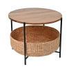 Happimess Carly 24.21" Modern Coastal Round Acacia Wood/water Hyacinth Coffee Table With Storage Bas