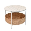 Happimess Carly 24.21" Modern Coastal Round Acacia Wood/water Hyacinth Coffee Table With Storage Bas In White
