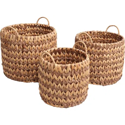 Happimess Cassia Coastal Farmhouse Handwoven Two-tone Water Hyacinth Nesting Storage Baskets With Ha In Brown