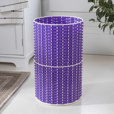 Happimess Cecil Modern 4.13-gallon Faux Wicker Cylinder Waste Basket, Pear Green/black In Blue