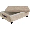 Happimess Chett Minimalist Hand-woven Hyacinth/wood Underbed Storage Bin With Wheels And Handles In White