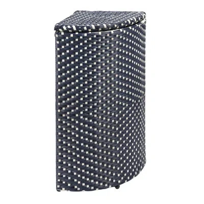 Happimess Chloe 15.56-gallon All-weather Wicker/metal Corner Hideaway Outdoor Trash Can In Navy,white