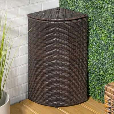 Happimess Chloe All-weather Wicker/metal Corner Hideaway Outdoor Trash Can In Purple