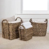 Happimess Clara Farmhouse Classic Handwoven Hyacinth Rectangle Storage Floor Baskets With Handles (set Of 3) In Brown