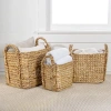 Happimess Clara Farmhouse Classic Handwoven Hyacinth Rectangle Storage Floor Baskets With Handles, In Neutral