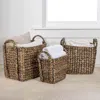 Happimess Clara Farmhouse Classic Handwoven Hyacinth Rectangle Storage Floor Baskets With Handles (set Of 3)