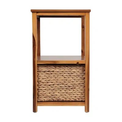 Happimess Cohen 24 In. H Coastal Bohemian Handcrafted Acacia Wood 2-tier Storage Cabinet With 1 Water Hyacinth In Brown