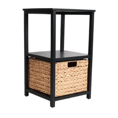 Happimess Cohen Coastal Bohemian Handcrafted Acacia Wood 2-tier Storage Cabinet With 1 Water Hyacint In Black