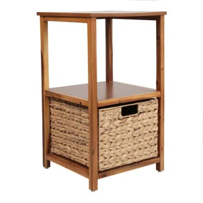 Happimess Cohen Coastal Bohemian Handcrafted Acacia Wood 2-tier Storage Cabinet With 1 Water Hyacint In Brown