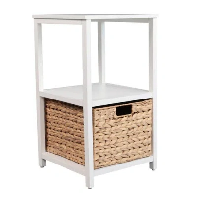 Happimess Cohen Coastal Bohemian Handcrafted Acacia Wood 2-tier Storage Cabinet With 1 Water Hyacint In White