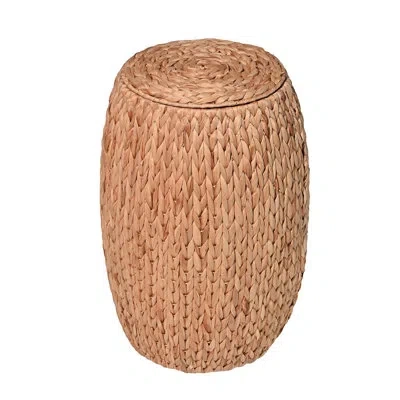 Happimess Colt 21.06" Coastal Bohemian Handwoven Hyacinth Barrel Storage Stool With Lid In Brown