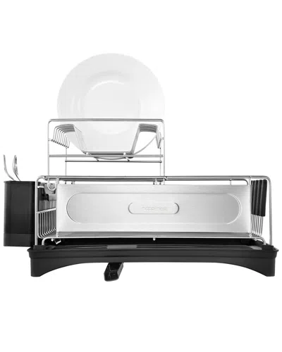 Happimess Compact 18.25in 2-tier Fingerprint-proof Stainless Steel Dish Drying Rack With Swivel Spou In Black