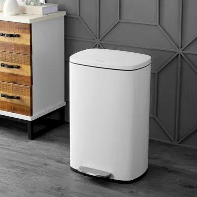 Happimess Connor Rectangular 13.2-gallon Trash Can With Soft-close Lid And Free Mini Trash Can In White