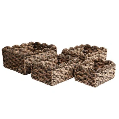 Happimess Coral Handwoven Water Hyancinth Scalloped Edge Nesting Storage Baskets In Brown