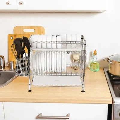 Happimess Darina Steel Adjustable 2 Tier Dish Rack In Chrome