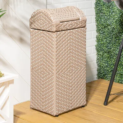 Happimess Darla All-weather Wicker/metal Swing Top Hideaway Outdoor Trash Can In Neutral