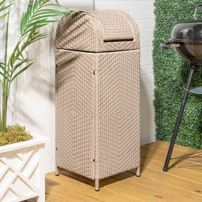 Happimess Ellison All-weather Wicker/metal Swing Top Hideaway Outdoor Trash Can In Brown