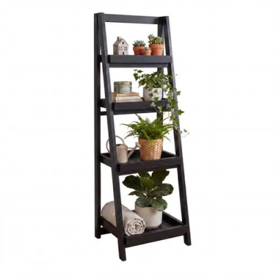 Happimess Everett Minimalist Handcrafted Acacia Wood 4-tier Indoor/outdoor Folding Display Ladder St In Black