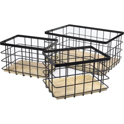 Happimess Evvie Vintage Farmhouse Handmade Wire Metal Nesting Storage Baskets With Wood Base In Black