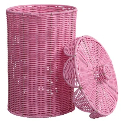 Happimess Fern Resin 2.9-gallon Cylinder Wicker Watebasket With Scalloped Lid In Pink