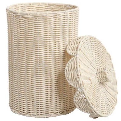 Happimess Fern Resin 2.9-gallon Cylinder Wicker Watebasket With Scalloped Lid In Neutral
