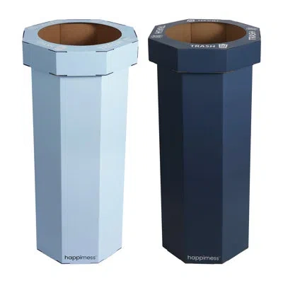 Happimess Fleur 25-gallon Traditional Classic Disposable Corrugated Cardboard Event Trash Can And Recycling Bi In Tide Pool Blue,denim Blue