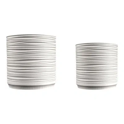 Happimess Flo Midcentury Modern Indoor Ripple Eco-friendly 3d Printed Planters With Drainage (set Of 2) In Chalk