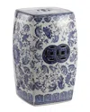 Happimess Floral Vine 18.5in Chinoiserie Ceramic Square Garden Stool