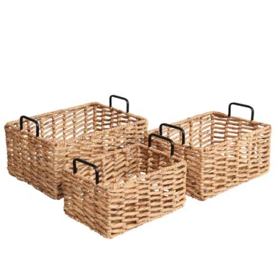Happimess Handwoven Water Hyacinth Nesting Storage Baskets With Metal Handles In Brown