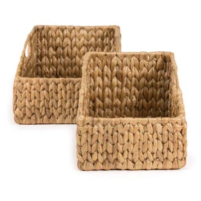 Happimess Havanah Southwestern Handwoven Hyacinth Slanted Pantry Baskets With Handles, In Natural