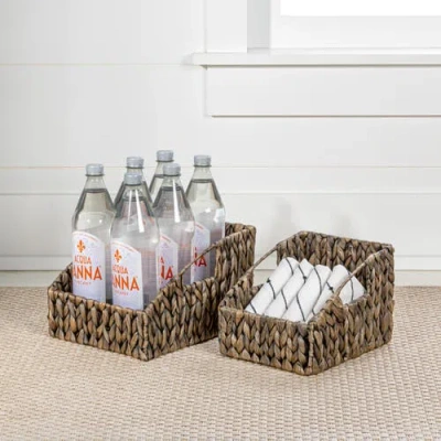 Happimess Havanah Southwestern Handwoven Hyacinth Slanted Pantry Baskets With Handles, In Gray Brown