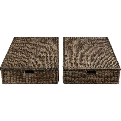 Happimess Holden 30" Classic Costal Hand-woven Hyacinth Wicker Under Bed Storage Basket With Lid In Brown