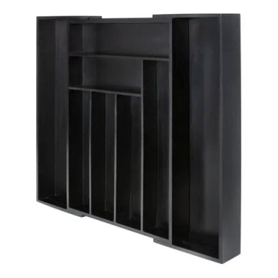 Happimess Hudson Modern Farmhouse Handcrafted Expandable 8-slot Kitchen Drawer Organizer In Black