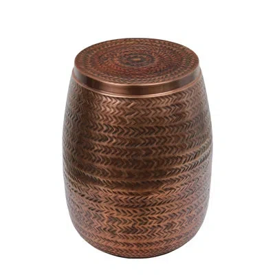 Happimess Jasper 15" Modern Rustic Arrow-hammered Metal Drum Storage Side Table With Lid In Brown