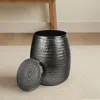 Happimess Jasper Modern Rustic Arrow-hammered Metal Drum Storage Side Table With Lid In Black