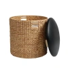 Happimess Josie 18" Modern Coastal Hand-woven Hyacinth Storage Ottoman With Lid In Black