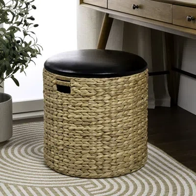 Happimess Josie 18" Modern Coastal Hand-woven Hyacinth Storage Ottoman With Lid In Black