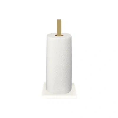 Happimess Jules Modern Glam Square Metal And Non Slip Weighted Marble Base Paper Towel Holder In Gold,white Marble