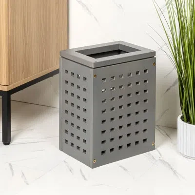 Happimess Junie Coastal Farmhouse Handcrafted Acacia Wood Indoor/outdoor 2.7-gallon Rectangular Grid Wastebask In Gray
