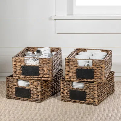 HAPPIMESS LANE CLASSIC FARMHOUSE HANDWOVEN HYACINTH PANTRY BASKETS WITH CHALKBOARD LABELS AND HANDLES (SET OF 