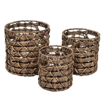 Happimess Lattice Bohemian Coastal Handwoven Water Hyacinth Rope Nesting Baskets With Handles In Burgundy