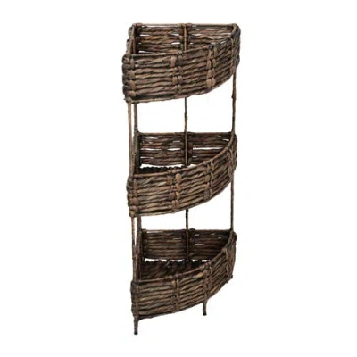 Happimess Lavish Coastal Handwoven Water Hyacinth 3-tier Corner Freestanding Storage Rack With Metal In Brown