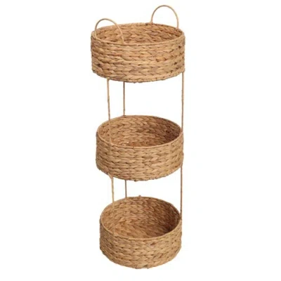 Happimess Levity Coastal Handwoven Water Hyacinth 3-tier Round Freestanding Storage Rack With Metal  In Neutral