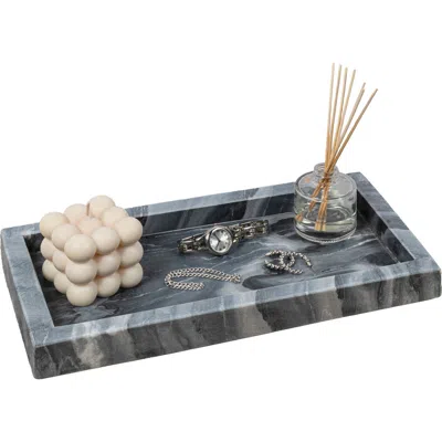 Happimess Luxe Stone Classic Minimalist Rectangular Marble Bathroom Countertop Tray In Blue